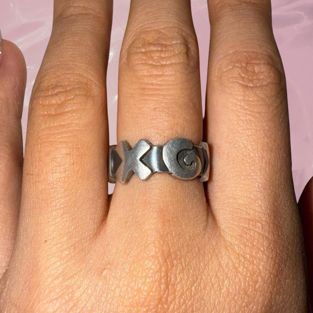 Vintage Y2K whimsy abstract pop art 925 Sterling Silver ring XOXO  Size 7